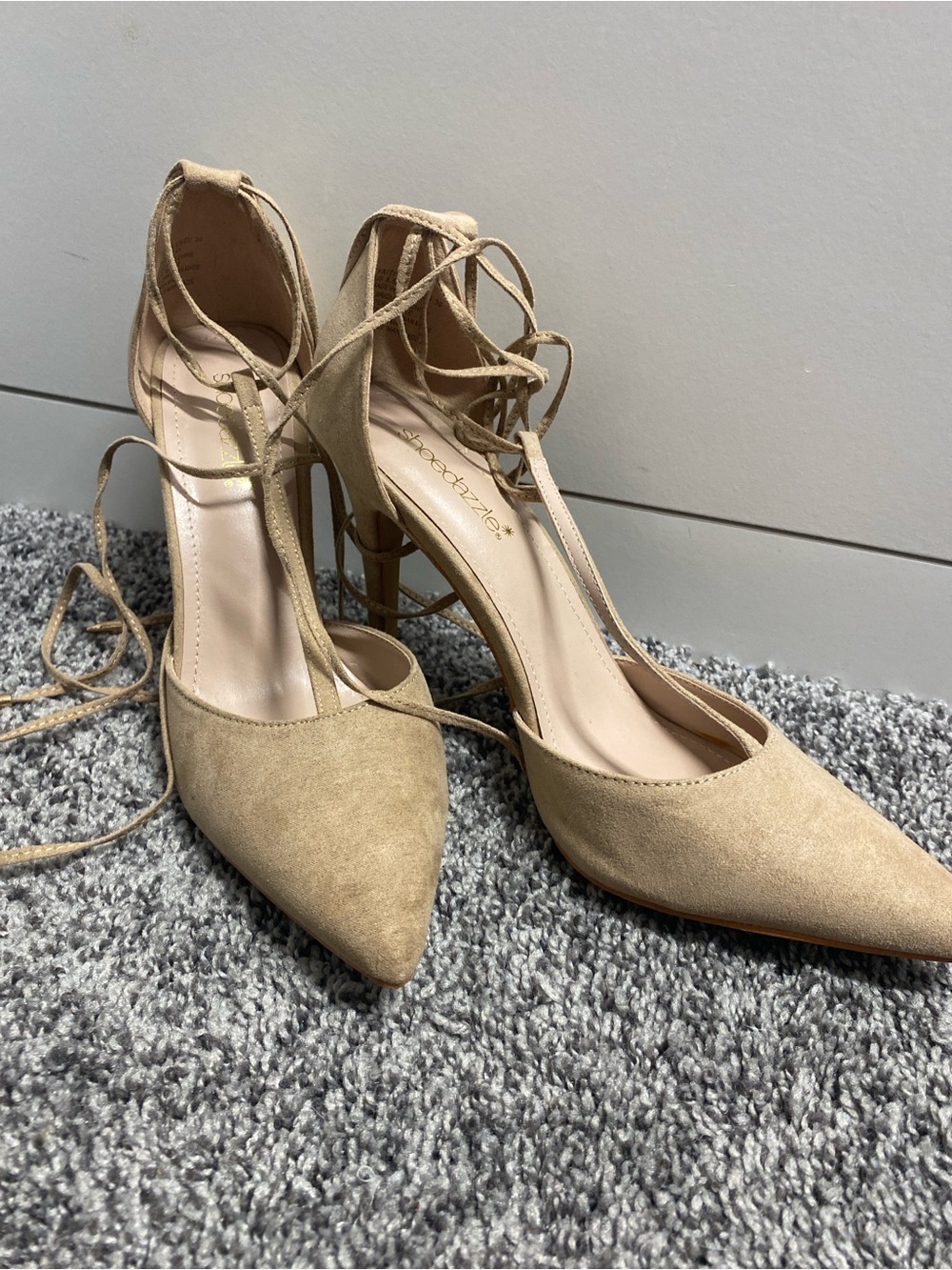Women's Lace-Up Pointed Toe Heels in Beige